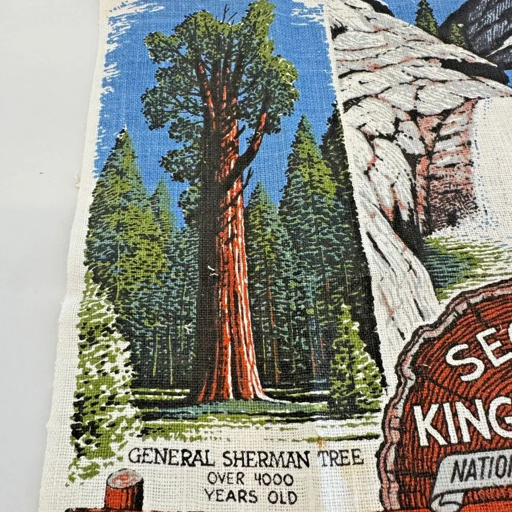 Vintage KayDee Linen‎ Tea Towel Sequoia Nat Park CA Handprint Vintage Souvenir